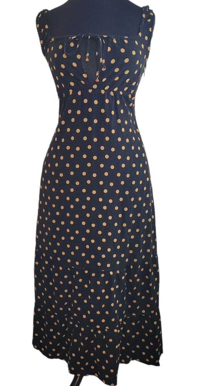 Cynthia Rowley Maxi Dress Linen Blend Polka Dot Black Strap Summer Milkmaid 2